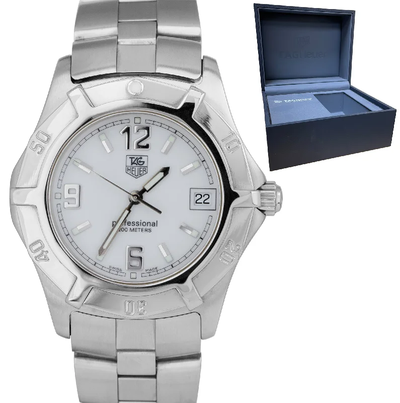 High-End Smart Watches-TAG Heuer Professional 2000 White Stainless Steel 39mm Quartz Date Watch WN1111