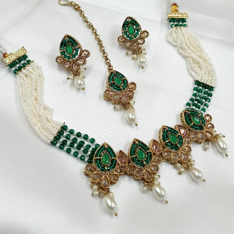 Stylish Pearl Necklaces-Padmawati Bangles Mehndi Polish Crystal Choker Necklace Set