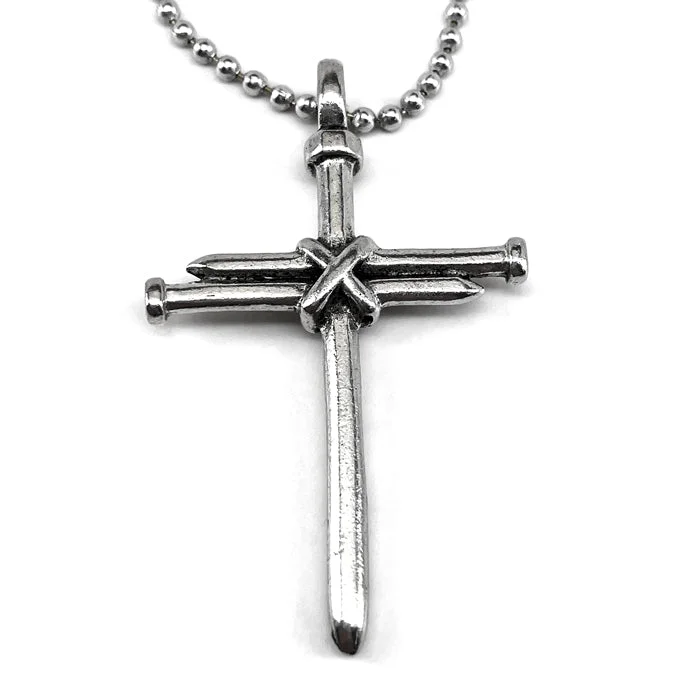 Sterling Silver Necklaces-Nail Cross Antique Silver Finish Ball Chain Necklace