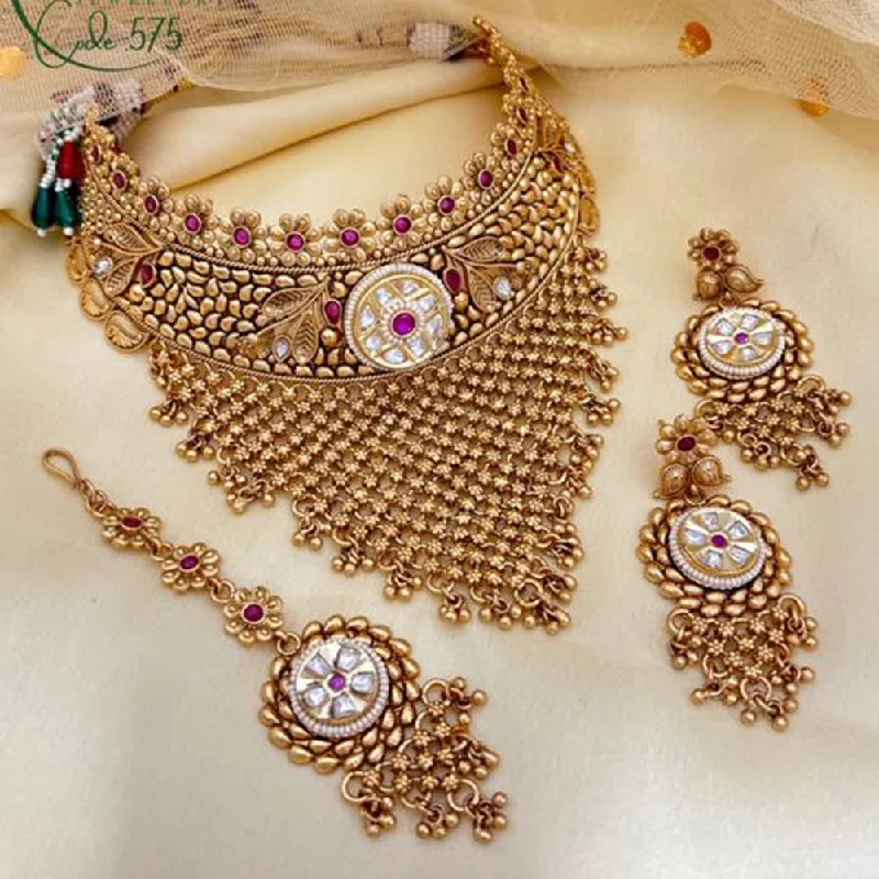 Elegant Wedding Necklaces-Jewel Addiction Gold Plated Pota Stone Choker Necklace Set