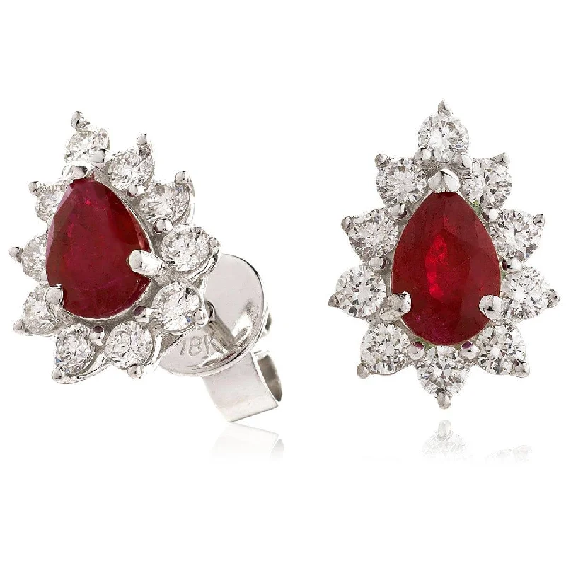 Colorful Dangle Earrings-RUBY AND DIAMOND CLUSTER STUD EARRINGS