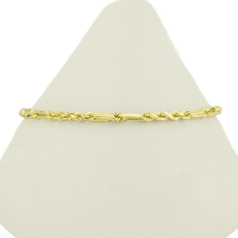 Chunky Gemstone Bracelets-3mm Wide Fancy Rope Link Chain 8" Bracelet in 14K Yellow Gold - 5.6 grams