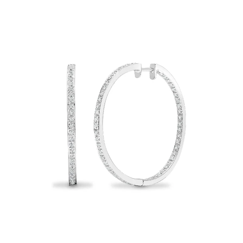 Silver Bead Earrings-DIAMOND HOOP EARRINGS IN 9K WHITE GOLD