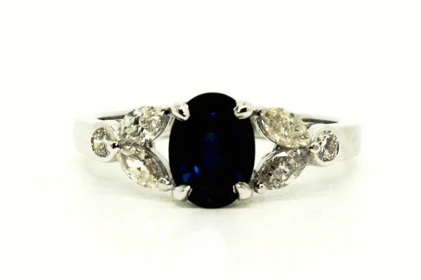 Simple Gold Rings for Women-BOW MARQUISE DIAMOND RING IN BLUE SAPPHIRE AD NO.1227