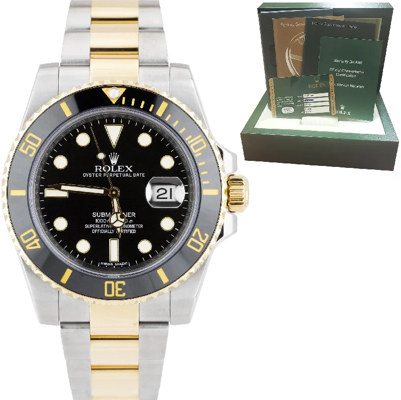 Minimalist Design Watches for Women-MINT Rolex Submariner Date Ceramic Two-Tone Stainless Gold Black Watch 116613 LN