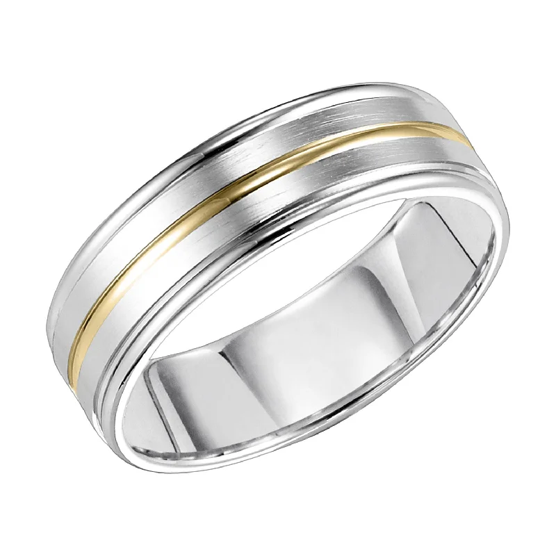 Unique Gemstone Rings-Gent's White Gold with Yellow Gold inlay 14 Karat Wedding Band