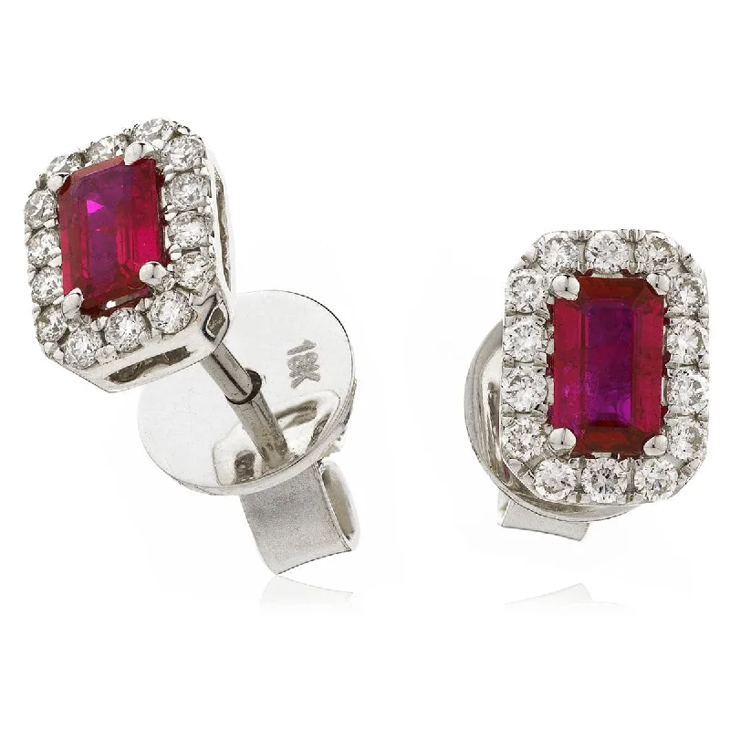 Designer Drop Earrings-RUBY HALO STUD EARRINGS