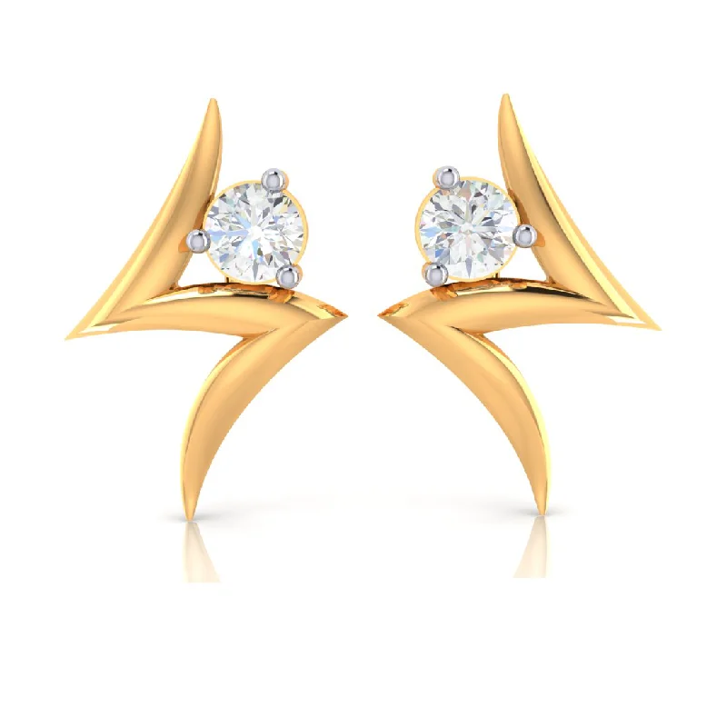 Round Earrings for Women-14k Z-shape American Diamond Gold Earrings