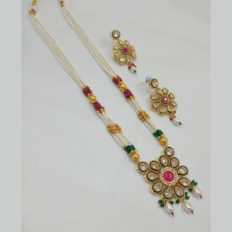 Gold Diamond Necklaces-Padmawati Bangles Gold Plated Crystal Stone And Pearl Necklace Set