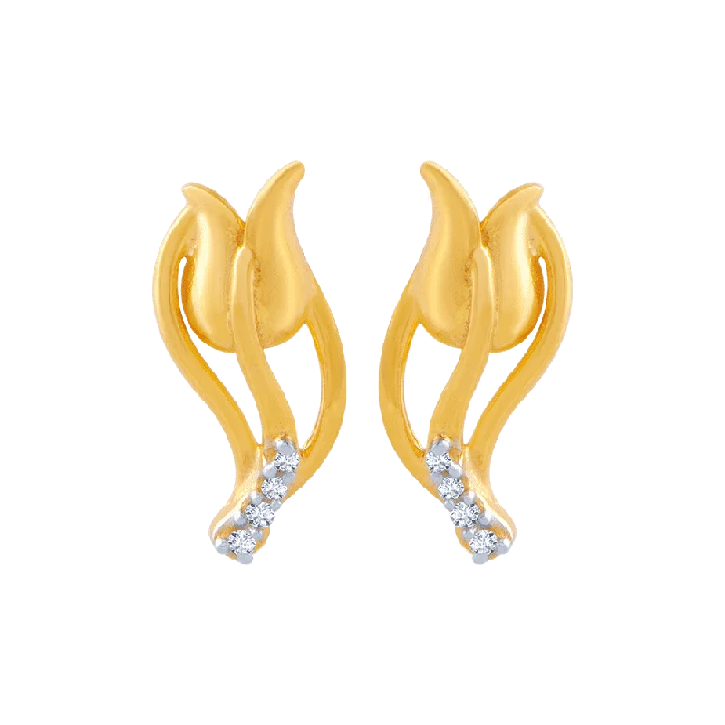 Gold Wire Earrings-14KT (585) Yellow Gold And American Diamond Stud Earrings For Women