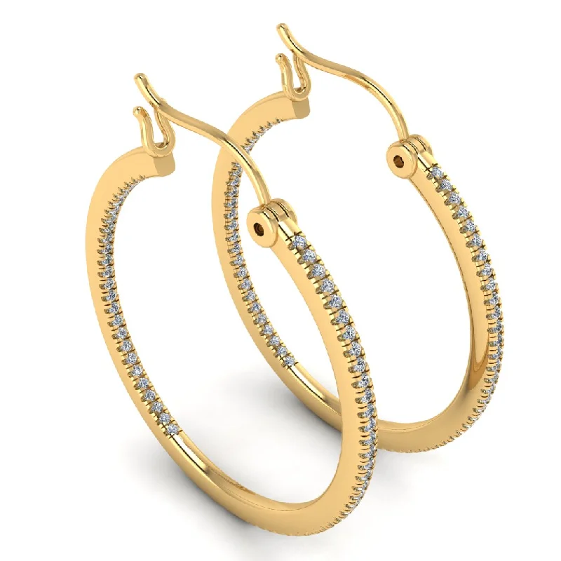 Silver Bead Earrings-Natural Diamond Yellow Gold Hoop Earrings ER1D