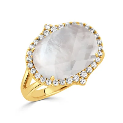 Designer Wedding Rings-18K Gold Quartz & Pearl Diamond Ring