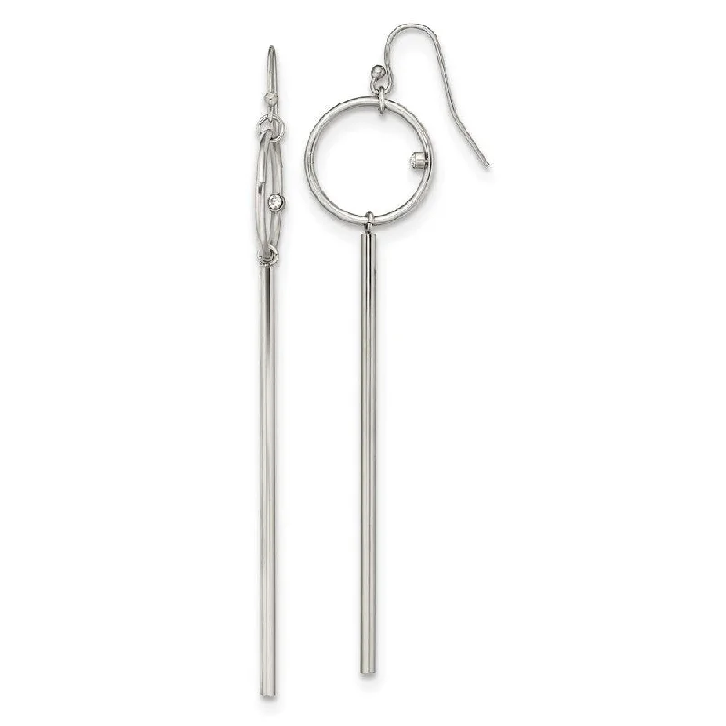 Elegant Round Earrings-Stainless Steel Polished with Crystal Bar Dangle Shepherd Hook Earrings