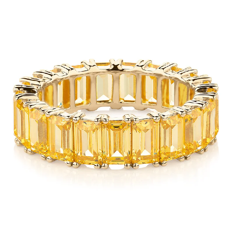 Elegant Ruby Rings-All-rounder eternity band with 6.30 carats* of diamond simulants in 10 carat yellow gold