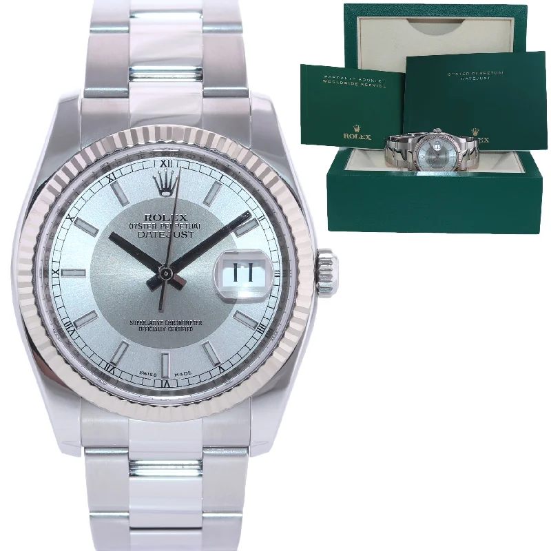 Gold Watches for Women-2007 Rolex DateJust Silver Tuxedo 116234 36mm Oyster Steel Watch Box