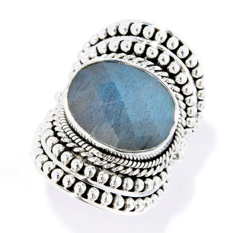 Silver and Diamond Rings-Beloved Ring- Labradorite