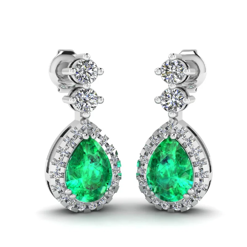 Fine Jewelry Earrings-Emerald 1.30 Carat Pear Shape Halo Lab Grown Diamond Drop Earrings E1PSE