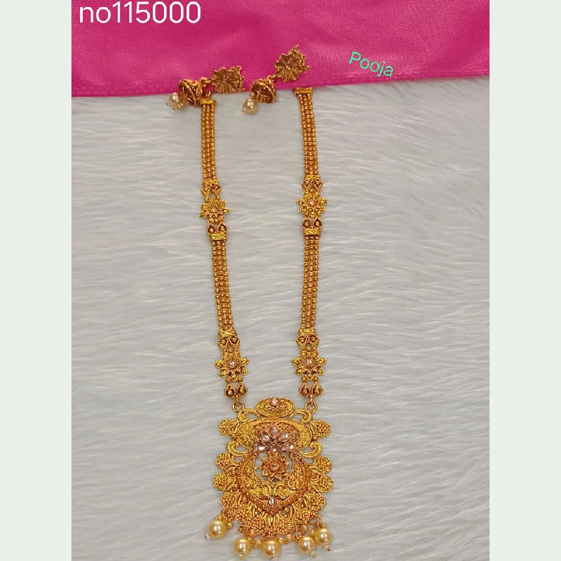 Multi-Strand Necklaces-Pooja Bangles Gold Plated Crystal Stone Long Necklace Set