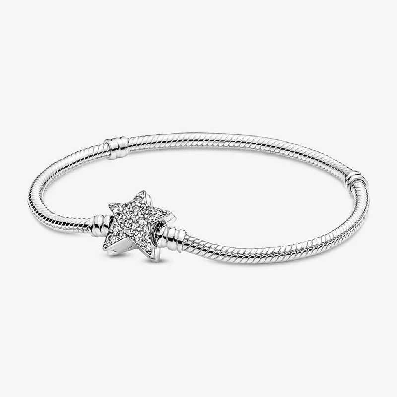 Simple Heart Bracelets-PANDORA : Pandora Moments Asymmetric Star Clasp Snake Chain Bracelet