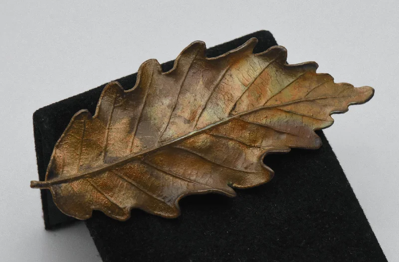 Elegant Gold Brooch-Vintage Copper Enameled Chestnut Leaf Brooch/Pendant