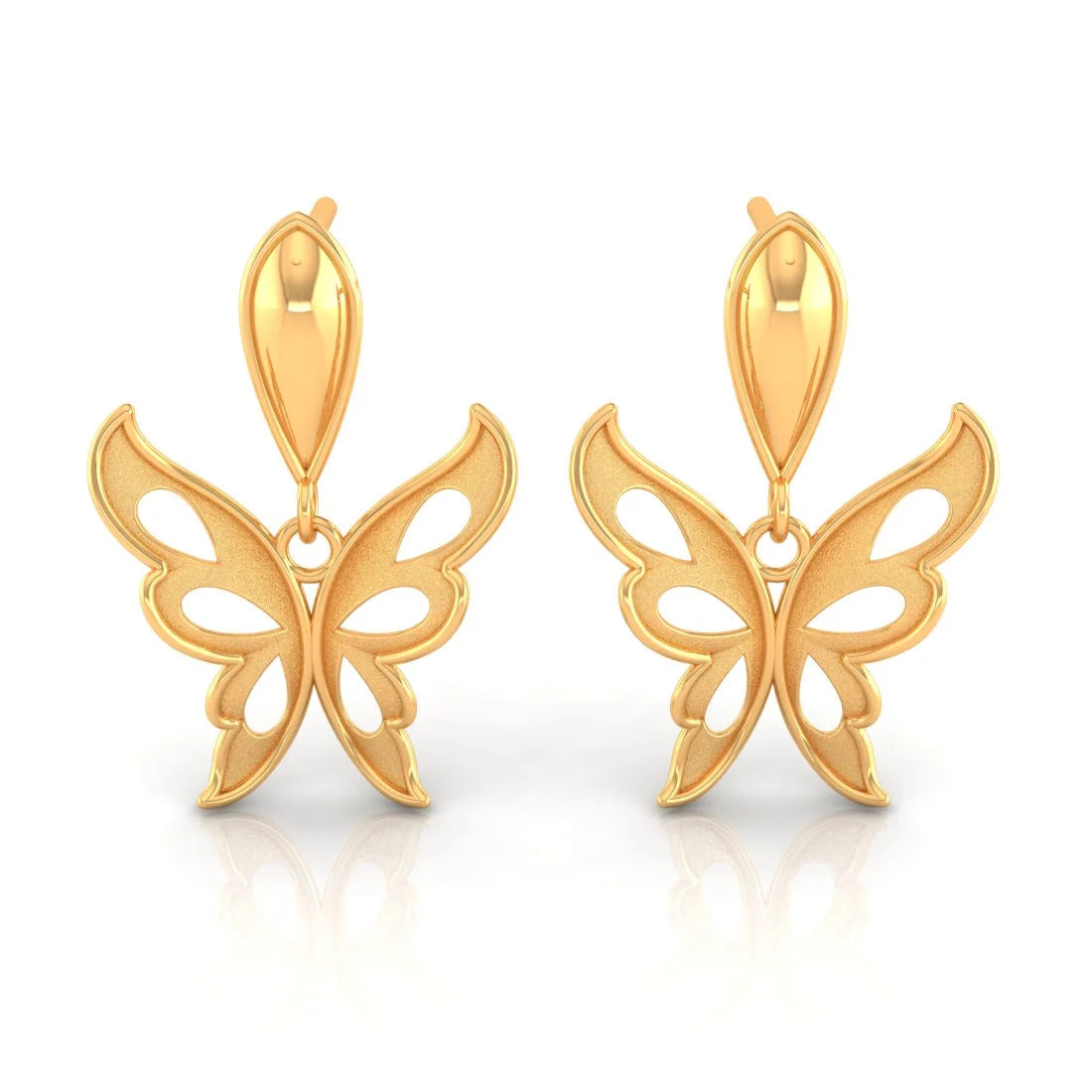 Artistic Drop Earrings-22KT (916) Yellow Gold Butterfly Wing Shaped Stud Earrings