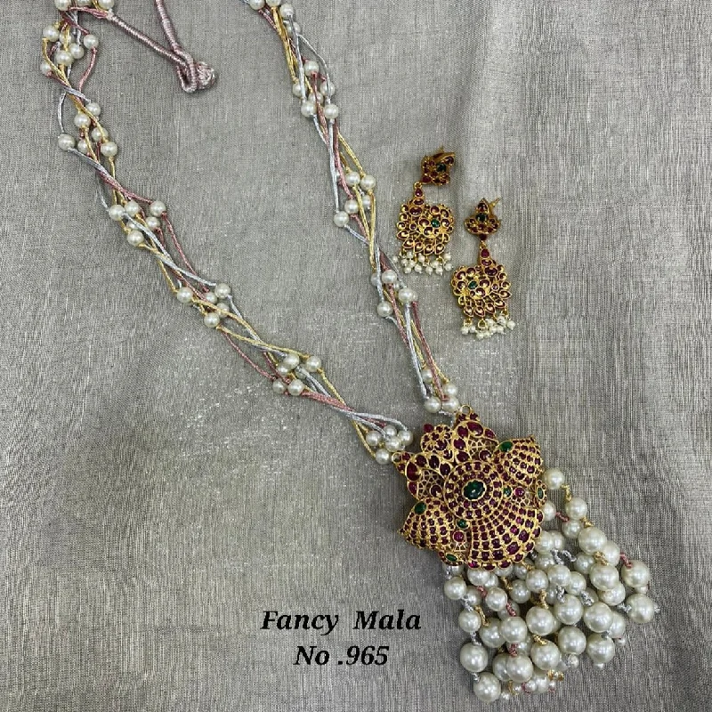 Gemstone Necklaces for Brides-Jyoti Arts Gold Plated Beads Long Necklace Set