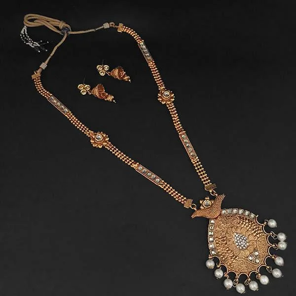 Gemstone Necklaces for Brides-Kriaa Gold Plated White Austrian Stone And Pearl Necklace Set - 1109868B