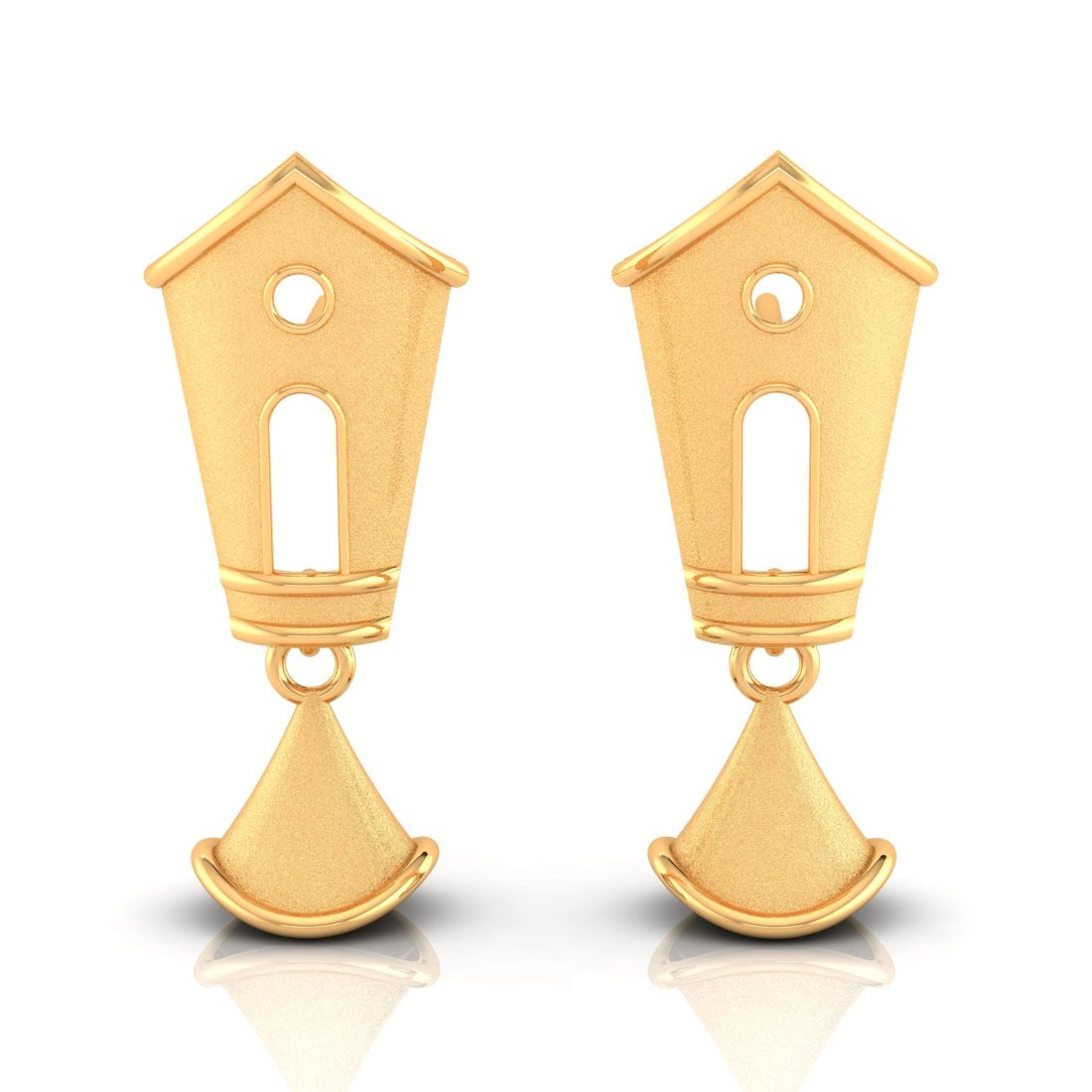 Drop Earrings for Brides-22KT (916) Yellow Gold Temple Design Drop Earrings With Cone Charm