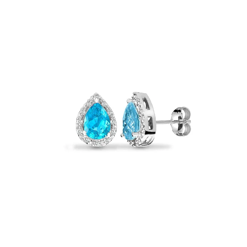 Unique Dangle Earrings-9ct White Dia-0.06ct Blue Topaz- Pear Drop Ring