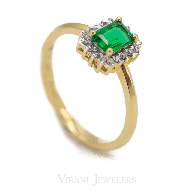 Unique Vintage Wedding Rings-Asscher Emerald Ring Set in 14K Yellow Gold W/ 0.12 CT Diamonds