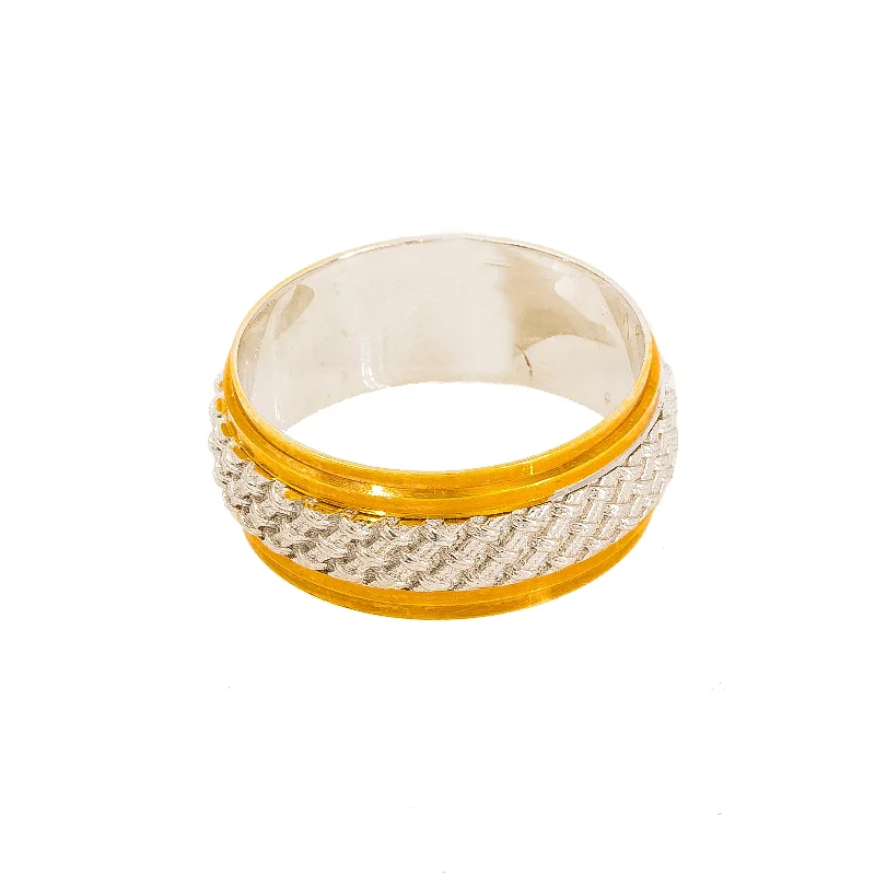 Large Statement Rings-22K Multi Tone Gold Band Ring for Men W/ Basket Weave Detail