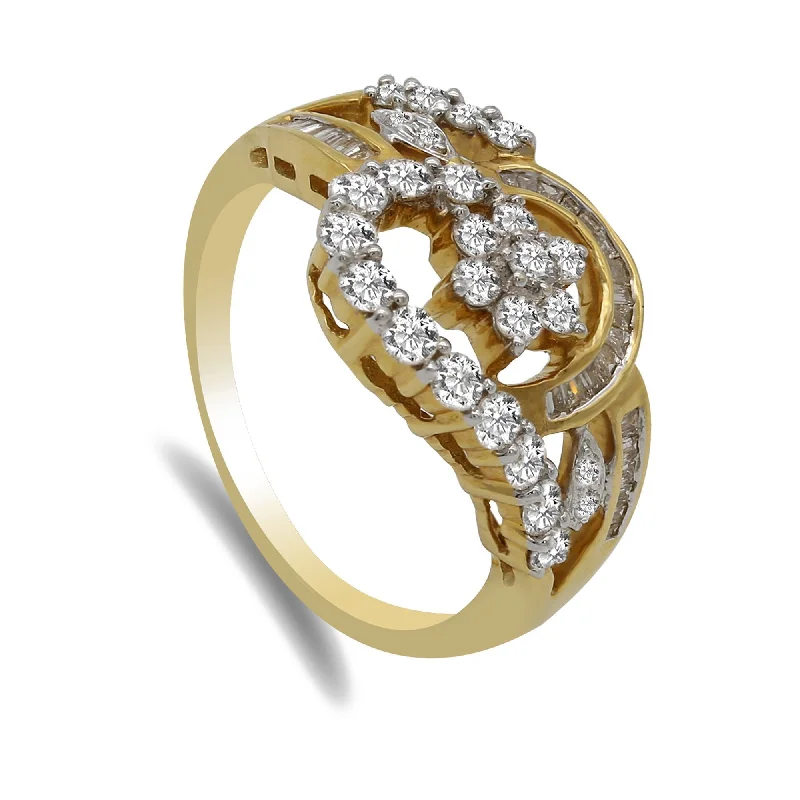 Unique Stackable Rings-Flower Frame 0.89CT Diamond Ring Set in 18K Yellow Gold