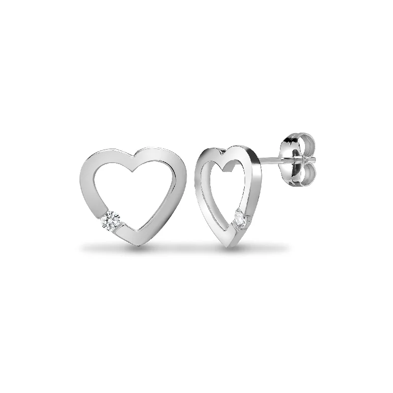 Organic Pearl Earrings-DIAMOND HEART-SHAPED STUD EARRINGS IN 9K WHITE GOLD