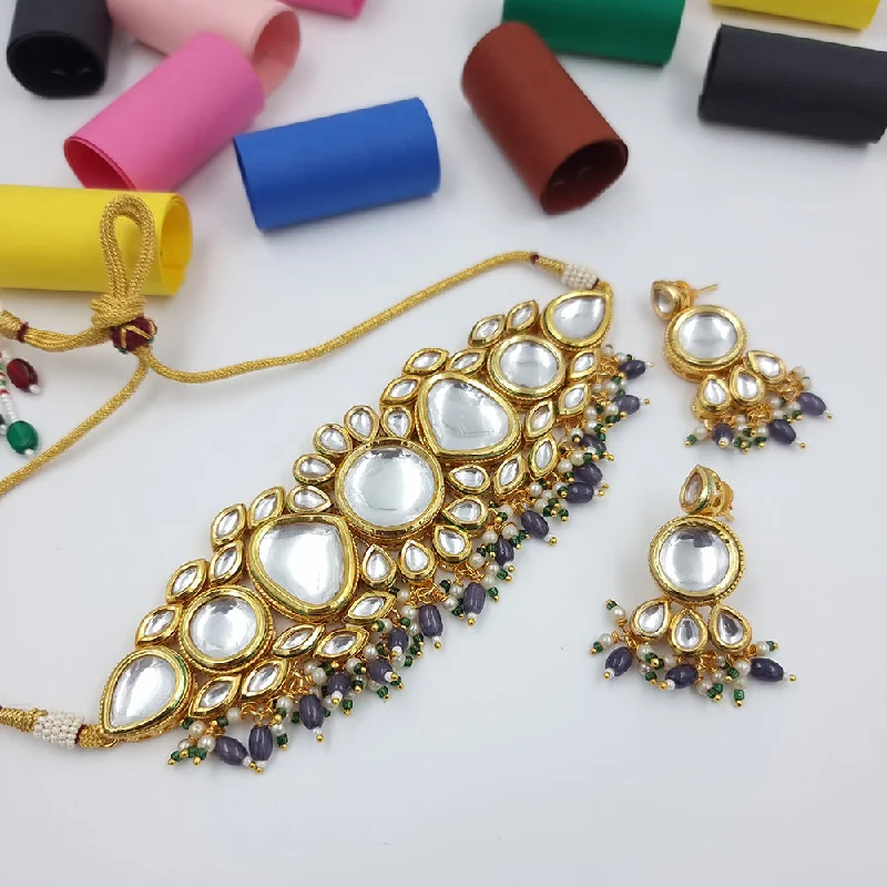 Minimalist Necklaces for Women-JCM Gold Plated Kundan Choker Necklace Set