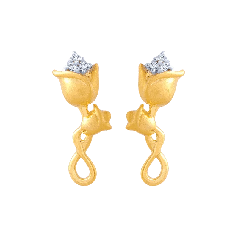 Elegant Long Earrings-14KT (585) Yellow Gold And American Diamond Stud Earrings For Women