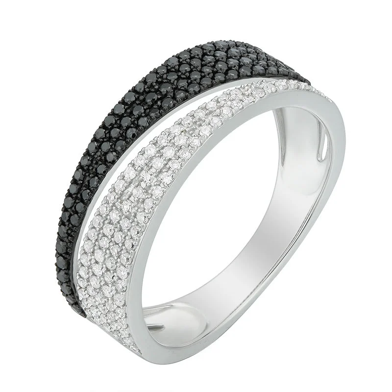 Custom Engagement Rings with Sapphire-Black and White Diamond Pave Split Ring