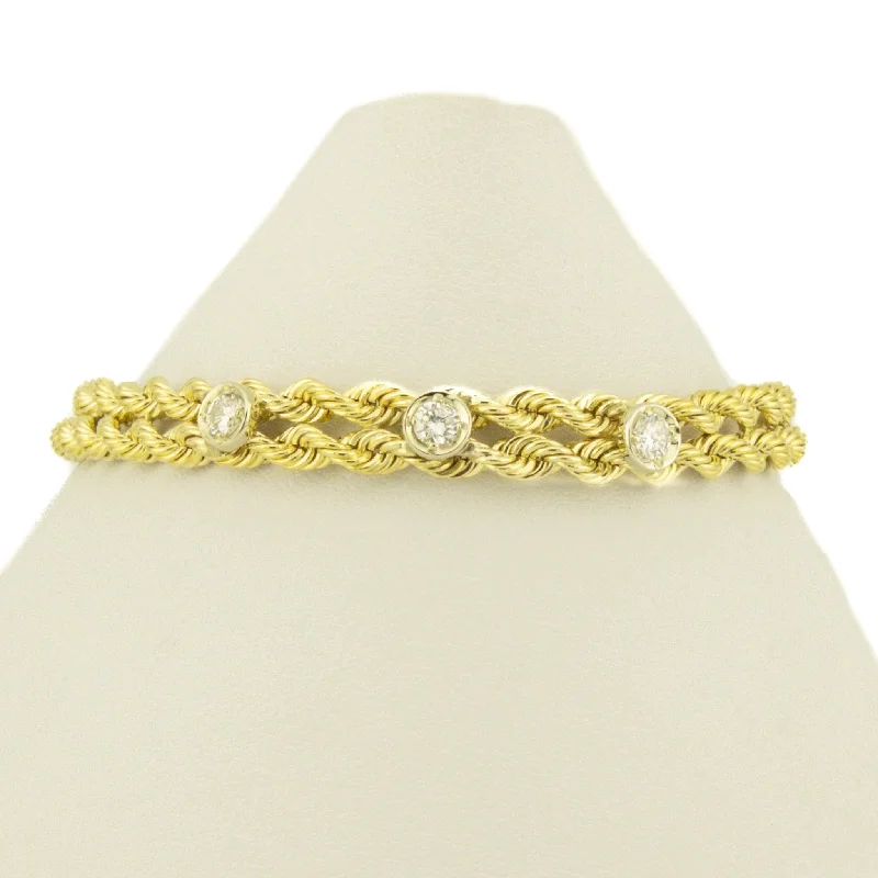 Simple Gold Bead Bracelets-0.33ctw Round Brilliant Diamons Accented 6.5" Rope Bracelet in 14K Yellow Gold