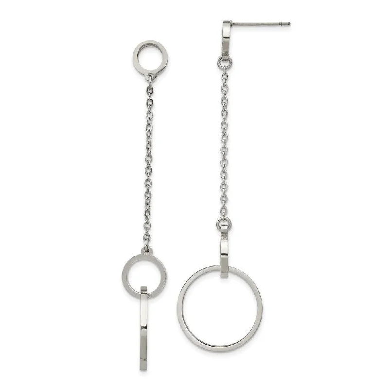 Chic Silver Hoops-Stainless Steel Polished Circle Post Dangle Earrings