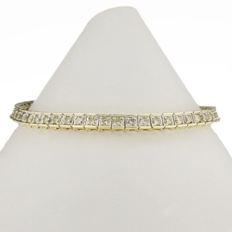 Minimalist Silver Bracelets-4.00ctw Diamond 7" Tennis Bracelet in 14K Yellow Gold