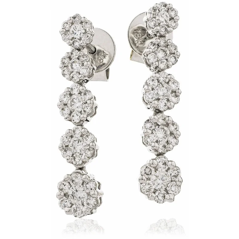 Wedding Earrings for Brides-DIAMOND CLUSTER DROP EARRING IN 18K WHITE GOLD