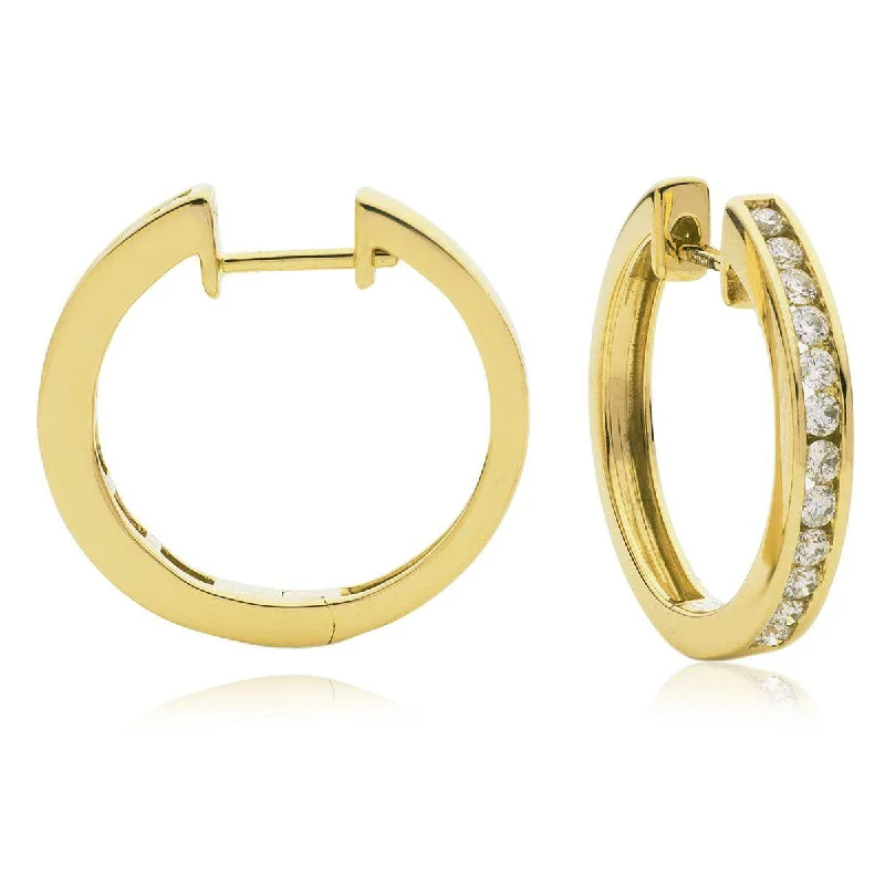 Cute Animal Earrings-DIAMOND CHANNEL SETTING HOOP EARRINGS IN 18K YELLOW GOLD