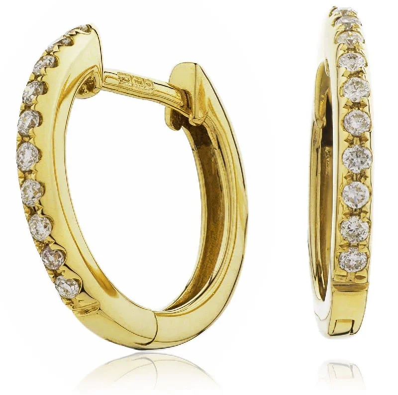 Custom Metal Earrings-DIAMOND MICRO SET HOOP EARRINGS IN 18K YELLOW GOLD