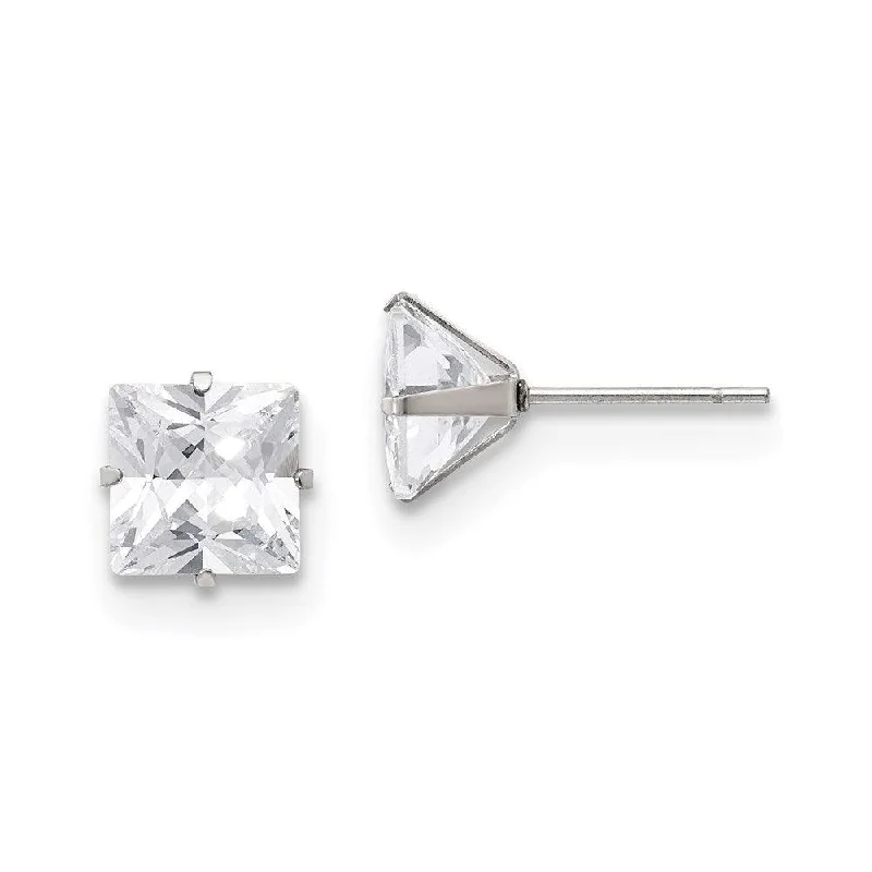 Boho Chic Earrings-Stainless Steel Polished 8mm Square CZ Stud Post Earrings