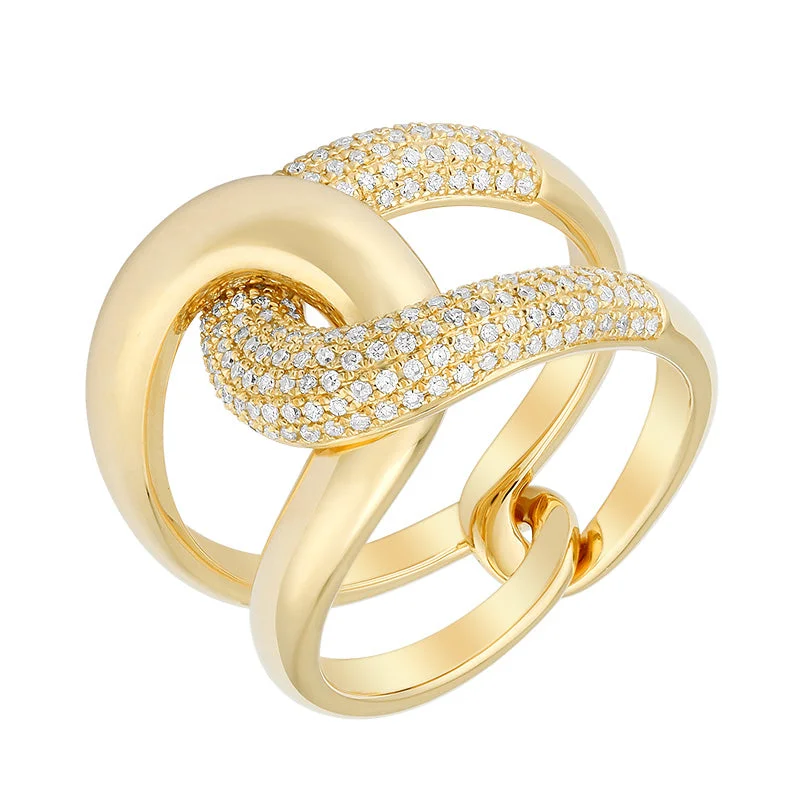 Birthstone Stackable Rings-Intertwined Pave and Gold Chunky Ring