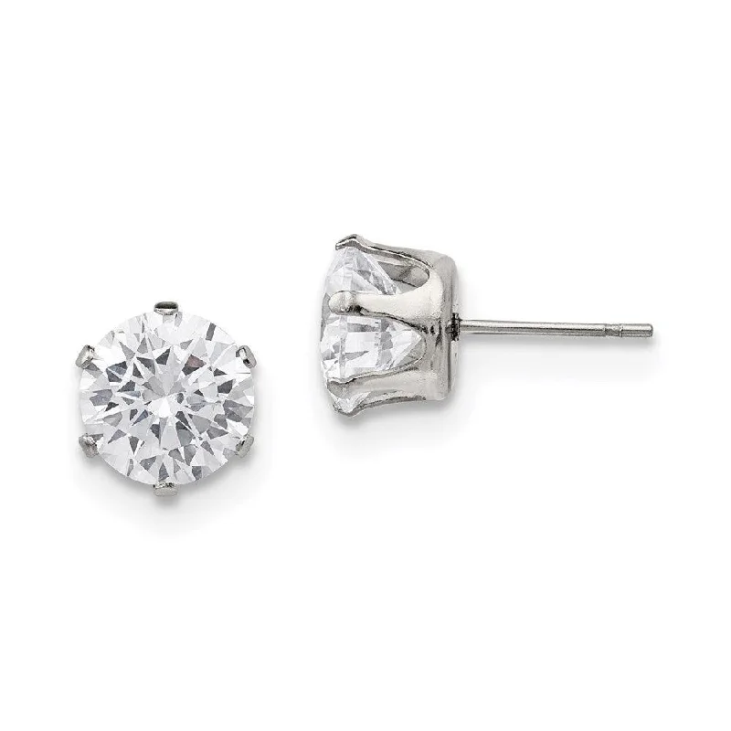 Swarovski Crystal Earrings-Stainless Steel Polished 9mm Round CZ Stud Post Earrings