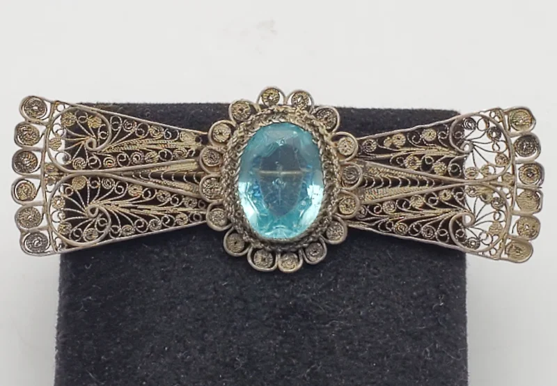 Colorful Bead Brooch-Vintage Handmade Filigree Imitation Aquamarine Brooch