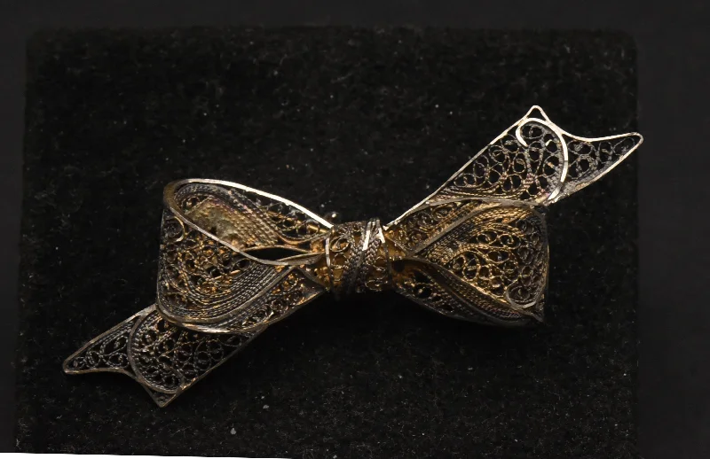 Custom Brooch with Birthstones-Vintage Filigree Tied Bow Brooch