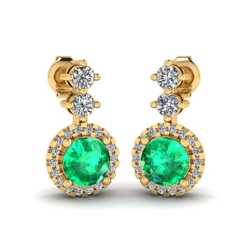 Artistic Earrings for Women-Emerald 1.10 Carat Round Shape Halo Lab Grown Diamond Drop Earrings E1RBE