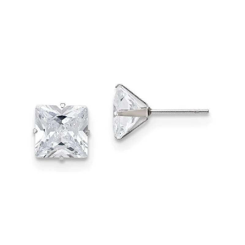 Stylish Hoop Earrings for Women-Stainless Steel Polished 9mm Square CZ Stud Post Earrings