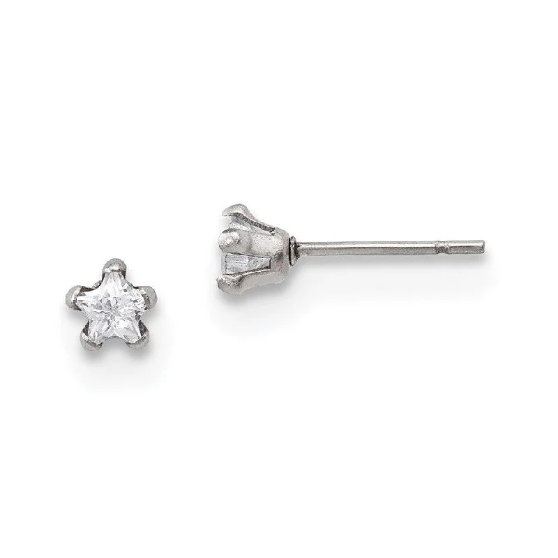 Silver Bead Earrings-Stainless Steel Polished 4mm Star CZ Stud Post Earrings